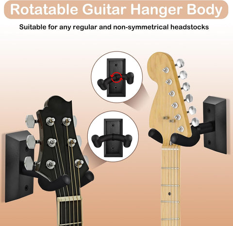 DOMMI Guitar Wall Mount 4 Pack, Guitar Hanger with Rotatable Soft Guitar Holder for All Size Guitars, Hardwood U-Shaped Guitar Wall Hanger for Acoustic, Electric Guitar, Bass, Blackwood