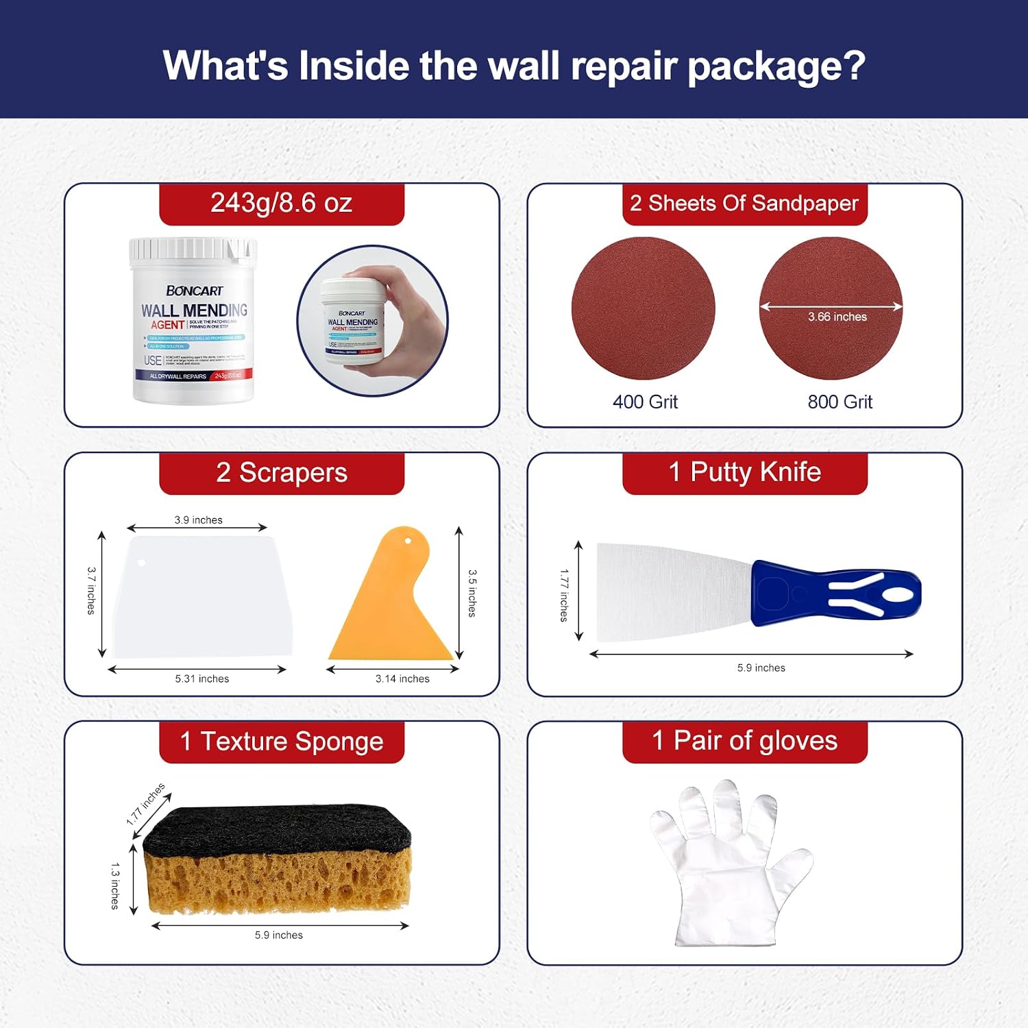 BONCART 8.6Oz Drywall Patch Repair Kit – Professional All-in-1 Tool Set