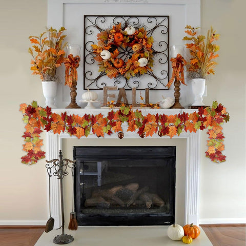 Mizii 2 Strands Artificial Maples Vines Garland 79" Fake Vine Silk Maple Leaves Faux Hanging Fall Garland for Fall Decor Thanksgiving Porch Mantle Fireplace Farmhouse Harvest Decorations (Maple)