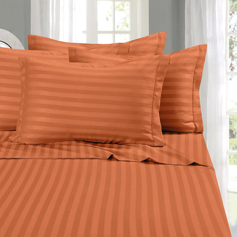 Elegant Comfort 6-Piece Damask Stripe Sheet Set, Cal King, Coral