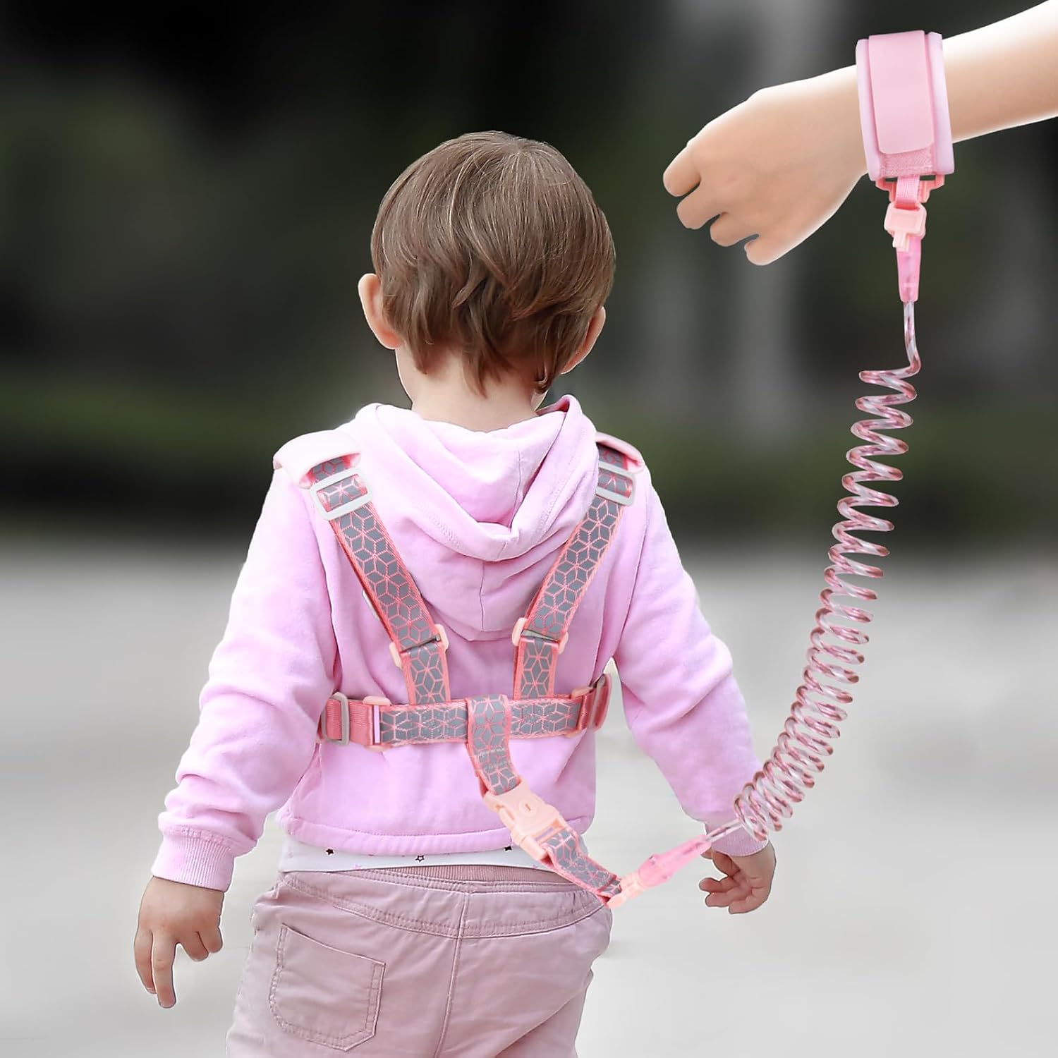 Toddler Leash Harness Backpack 4-in-1, Anti Lost Wrist Link & Safety Strap for Kids Boys Girls, Reflective Adjustable Baby Walking Belt for Park Zoo Travel, Child Cute Reins (Pink)