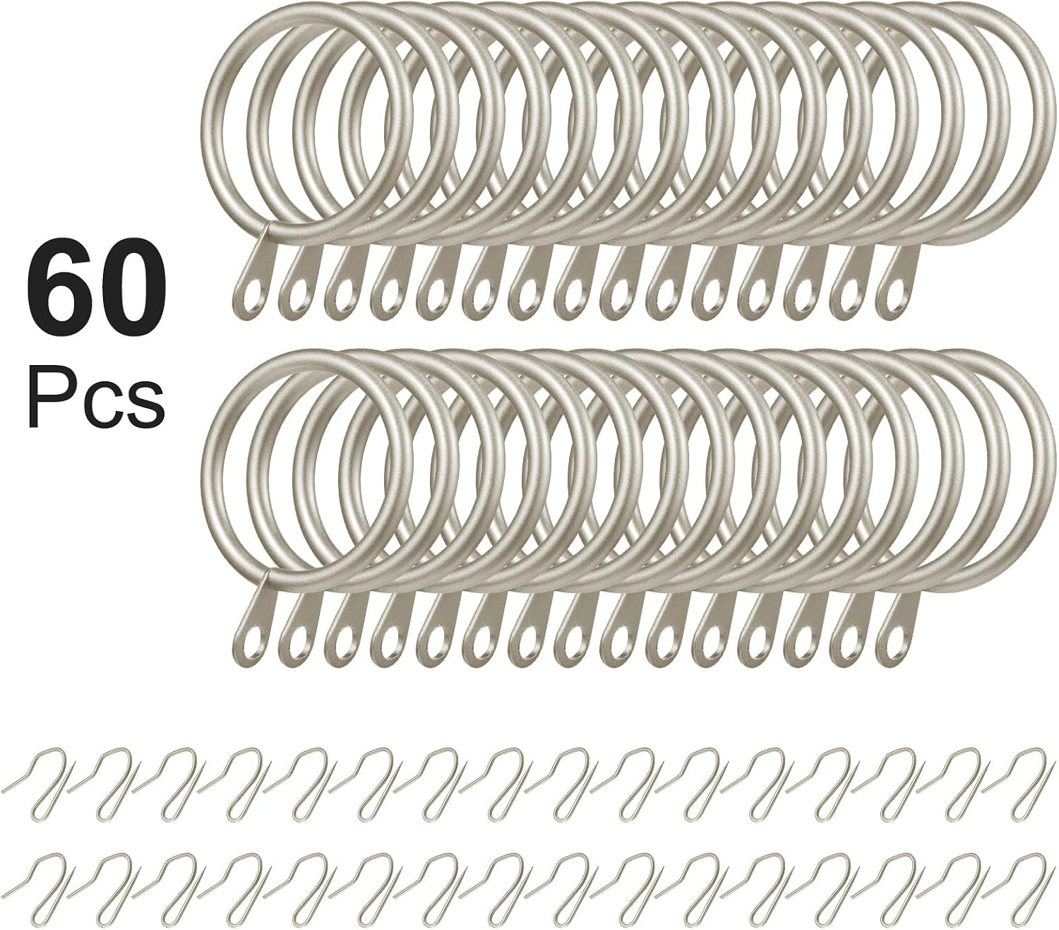Hotop 30 Pcs Metal Drapery Curtain Rings with Hooks,Champagne,32 Mm