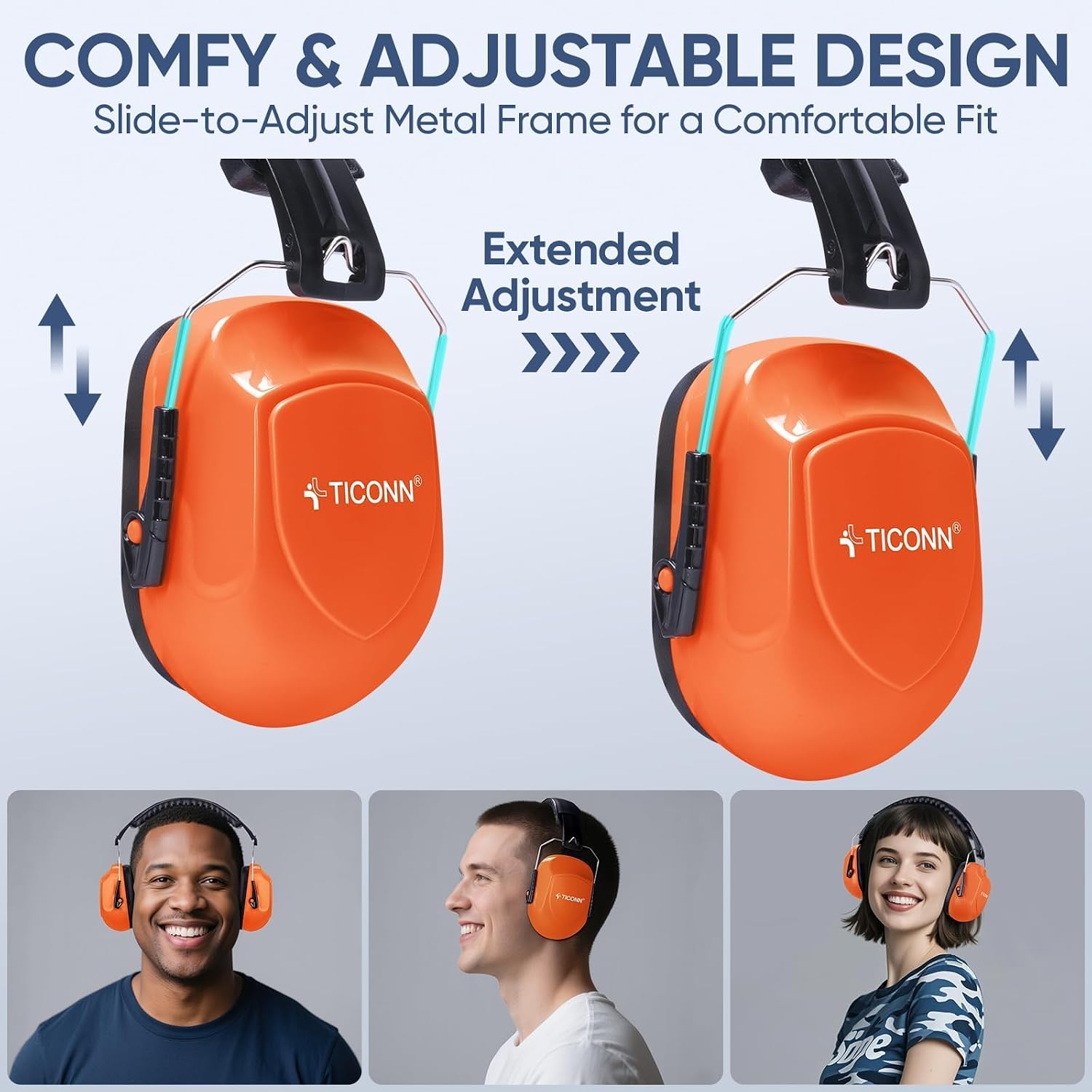 TICONN Noise Cancelling Ear Muffs for Adults, SNR 33dB Hearing Protection, Adjustable Safety Earmuffs for Construction