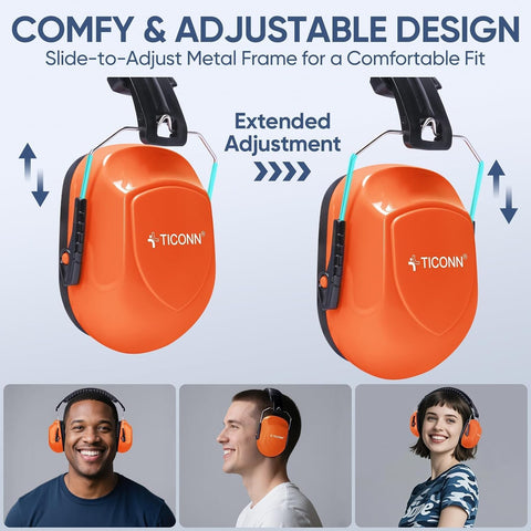 TICONN Noise Cancelling Ear Muffs for Adults, SNR 33dB Hearing Protection, Adjustable Safety Earmuffs for Construction