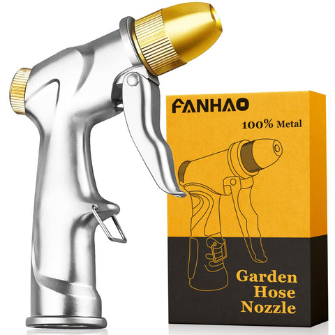 FANHAO Upgraded Garden Hose Nozzle Sprayer, 100% Heavy Duty Metal Handheld Water Nozzle High Pressure in 4 Spraying Modes for Hand Watering Plants and Lawn, Car Washing, Patio and Pet