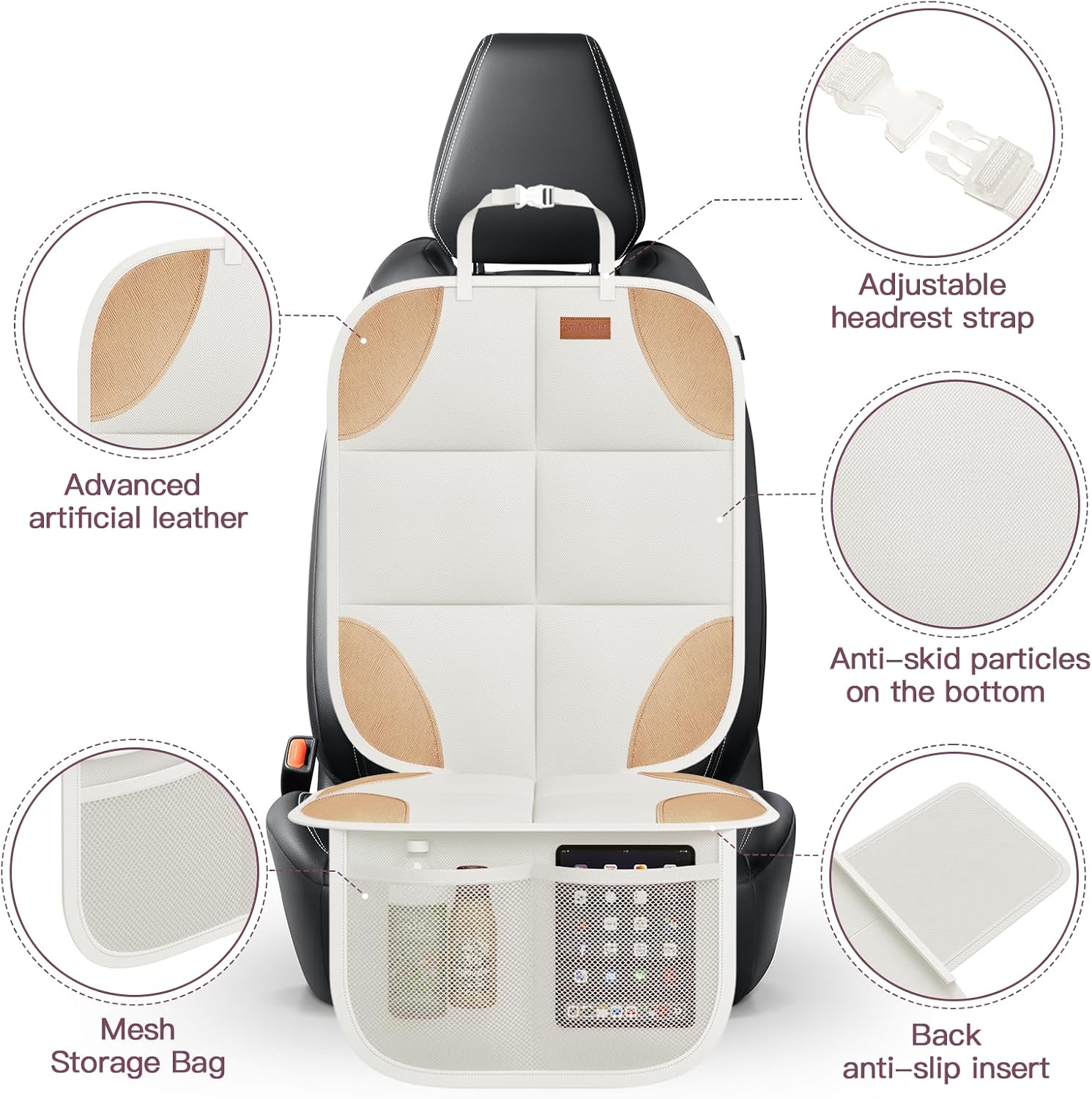 SMART ELF 2 Pack Car Seat Protector-600D Fabric Waterproof (Beige Brown)