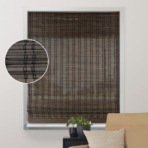 ARLO BLINDS Bamboo Roman Shades w/Valance 34" W x 74" H, Dali Walnut