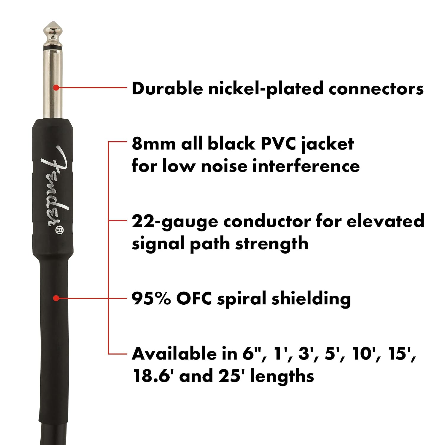 Fender Professional Series Instrument Cable, Straight/Angle, Black, 10ft