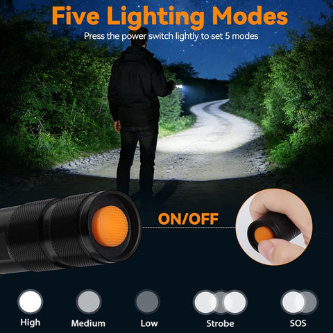 LED Flashlight 2 Pack, Small Flashlights Powerful High Lumens 5 Modes, Waterproof Zoomable Mini Tactical Flash Light for Home Emergencies Camping