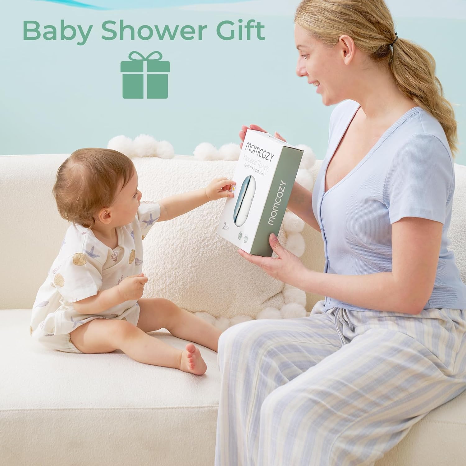 Momcozy Baby Towels, Soft Absorbent Bath Towel for Newborn&Toddler,Whale