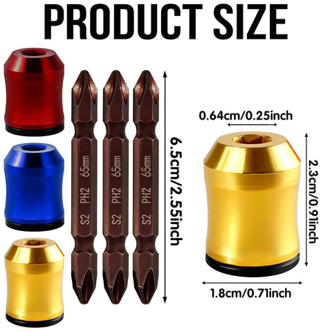 3Pcs Screwdriver Head Magnetic Ring with 3Pcs Ph2 Screwdriver Bit Set, Removable Household Tool for Drills| Universal Bit Holder for Hex Screwdrivers & Power Bits | Alloy Screw Holder for DIY Repair