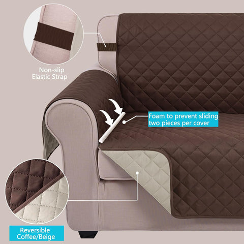 U-NICE HOME Large Sofa Cover Reversible Couch Cover for Dogs, Coffee/Beige