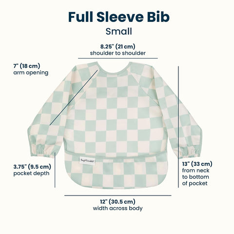 Tiny Twinkle Long Sleeve Bib for Babies & Toddlers | Waterproof Smock Bib for Eating | Machine Washable & Mess-Proof Feeding Essentials | Newborn Shower Gift (Checkers Sage, 6–24M)