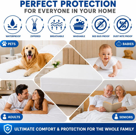 LUX Décor Twin Zippered Mattress Encasement (Pack of 2) - Bed Bug Proof, 100% Waterproof Mattress Protector - 14 Inches Deep All Sided Cover, Noiseless - 39X75