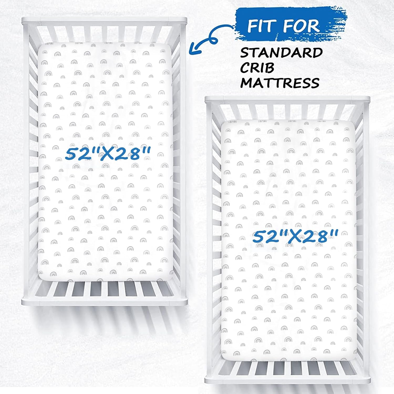 Crib Sheets Boy Girl, 2 Pack Baby Crib Sheets for Standard Crib Mattress & Toddler Bed Mattress, Snug Fit Breathable Soft Fitted Crib Sheet, Gray Rainbow