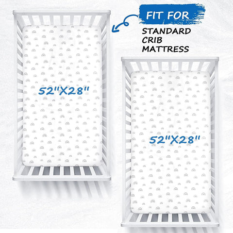 Crib Sheets Boy Girl, 2 Pack Baby Crib Sheets for Standard Crib Mattress & Toddler Bed Mattress, Snug Fit Breathable Soft Fitted Crib Sheet, Gray Rainbow
