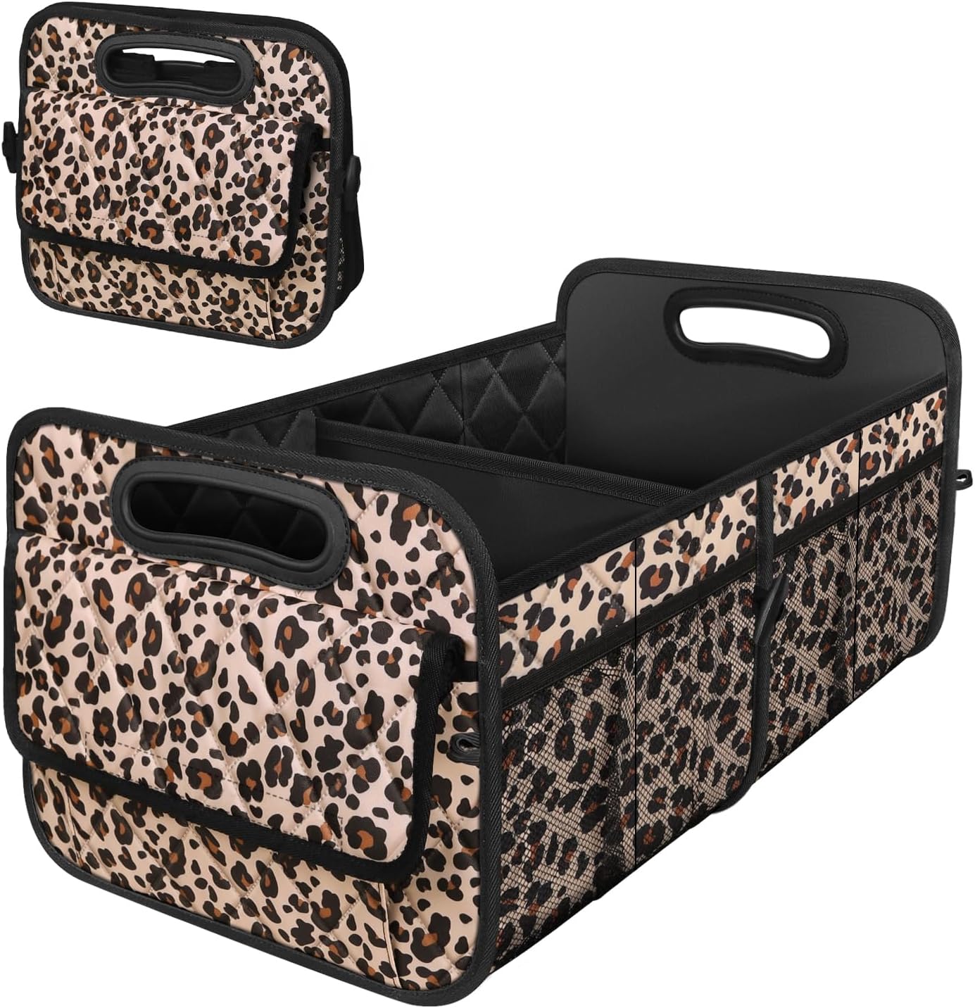 Deosk Trunk Organizer and Storage with Reinforced Handles,Car Accessories for Women/Men 50L Waterproof Polyester Trunk Organzier for Car/SUV/Minivan/Truck(Medium,Leopard print)