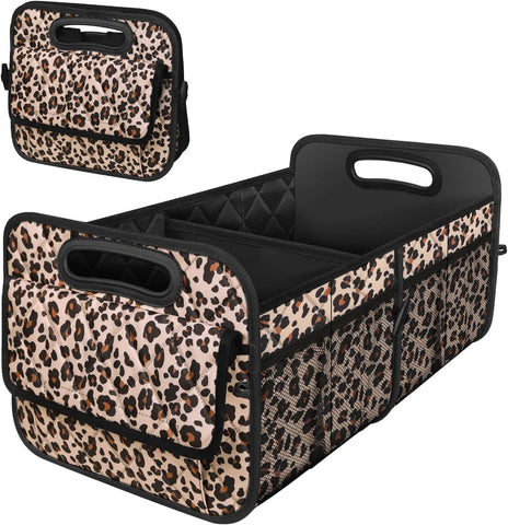 Deosk Trunk Organizer and Storage with Reinforced Handles,Car Accessories for Women/Men 50L Waterproof Polyester Trunk Organzier for Car/SUV/Minivan/Truck(Medium,Leopard print)
