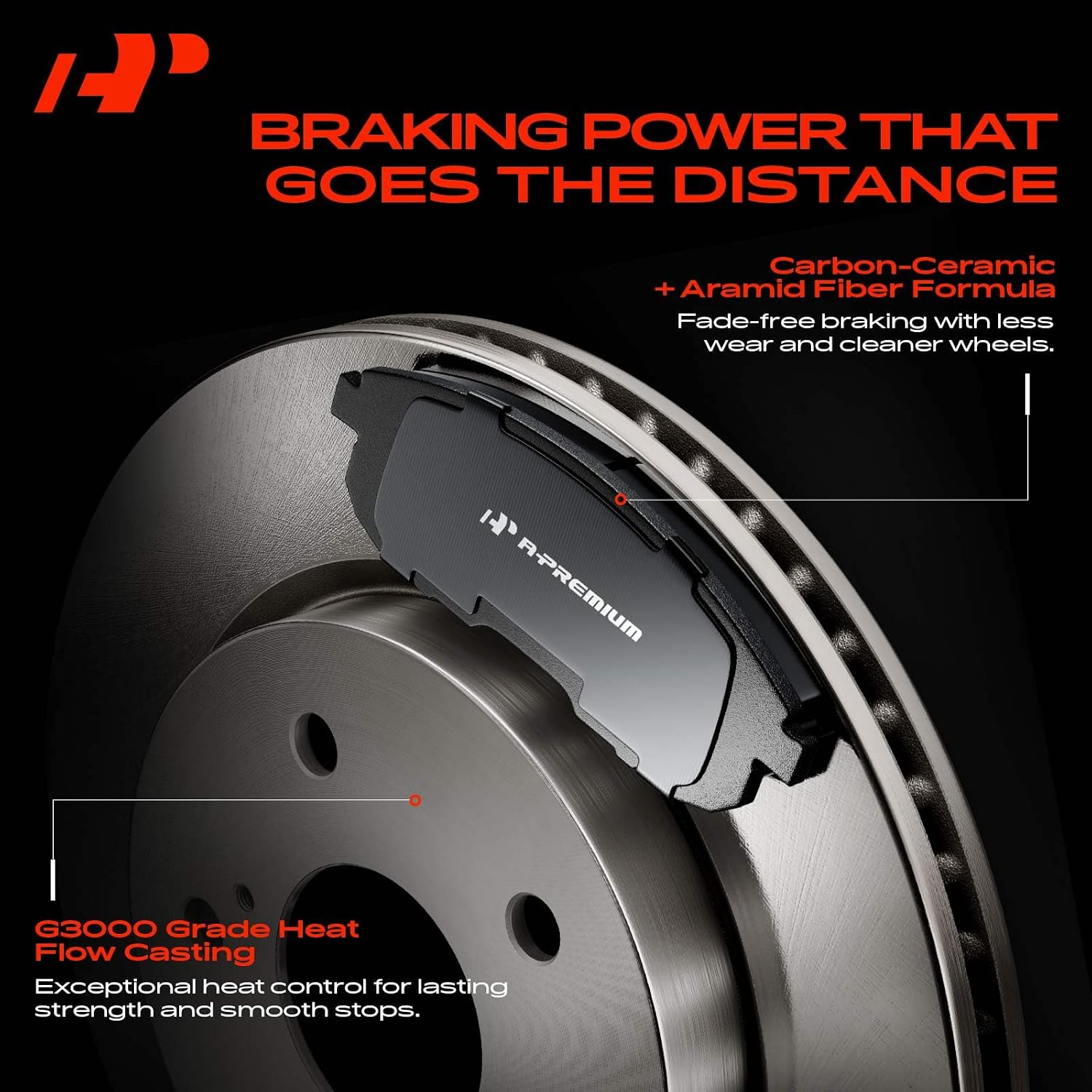 A-Premium 10.31 inch (261.9mm) Rear Solid Brake Rotors and Ceramic Pads Kit