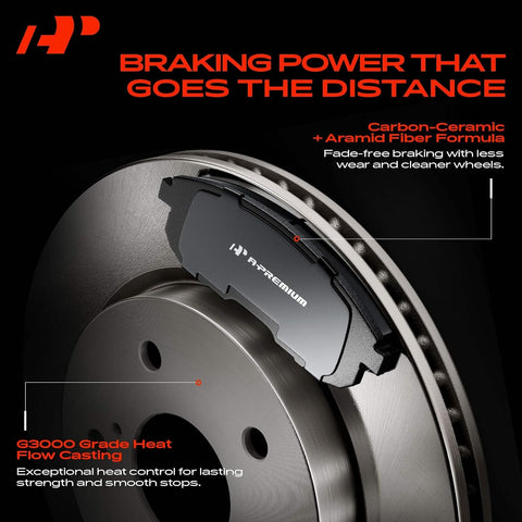 A-Premium 10.31 inch (261.9mm) Rear Solid Brake Rotors and Ceramic Pads Kit