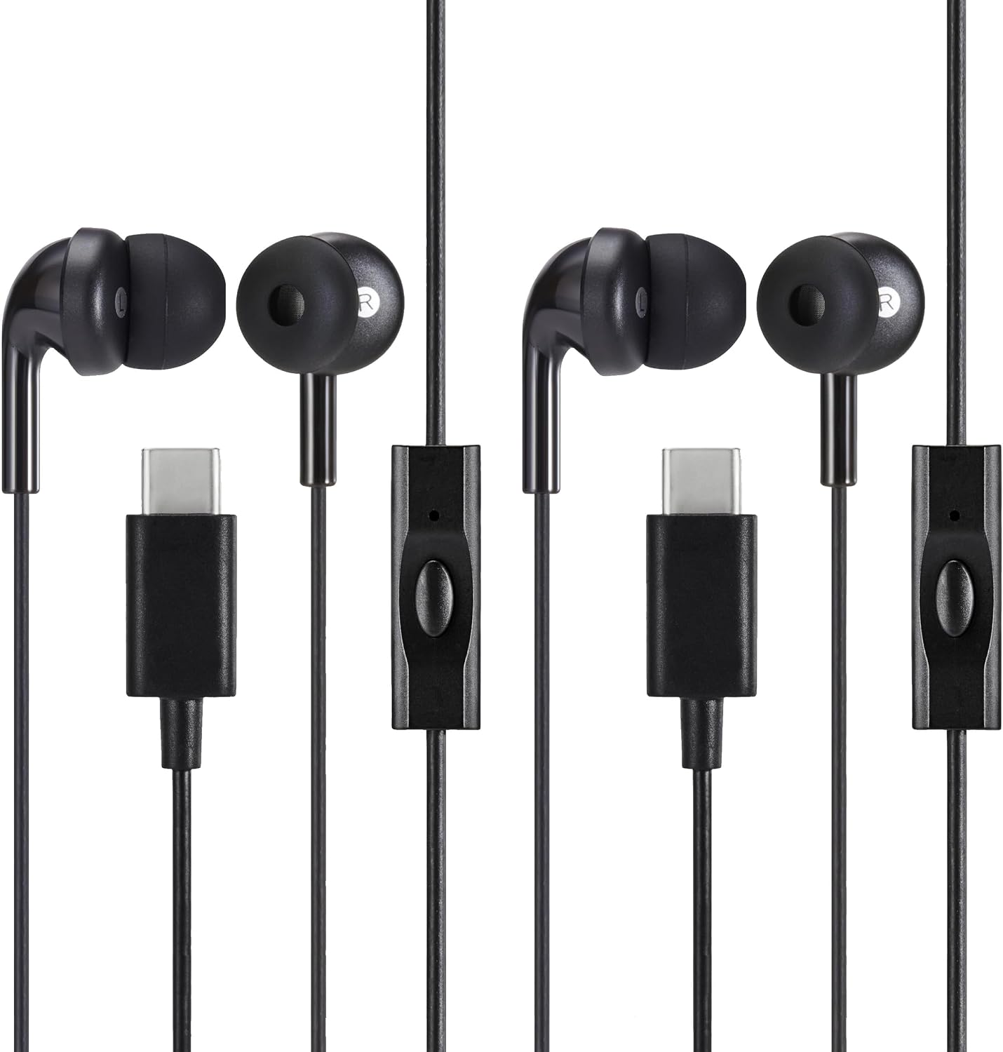 Amazon Basics Wired Earbuds with Microphone, in Ear Headphones, USB-C, 2 Pack