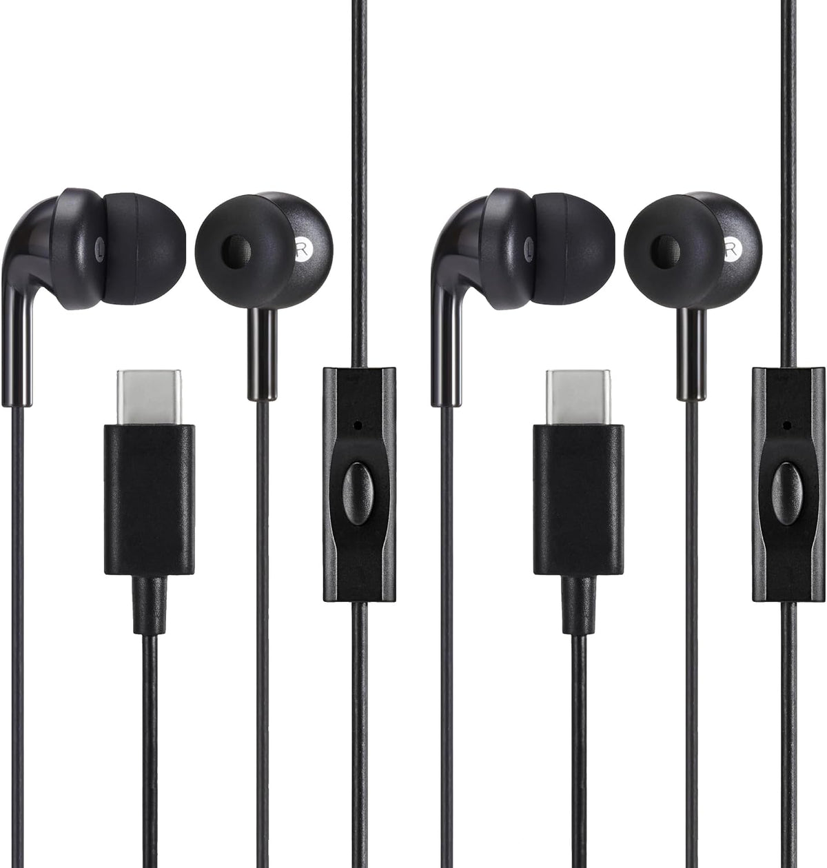 Amazon Basics Wired Earbuds with Microphone, in Ear Headphones, USB-C, 2 Pack