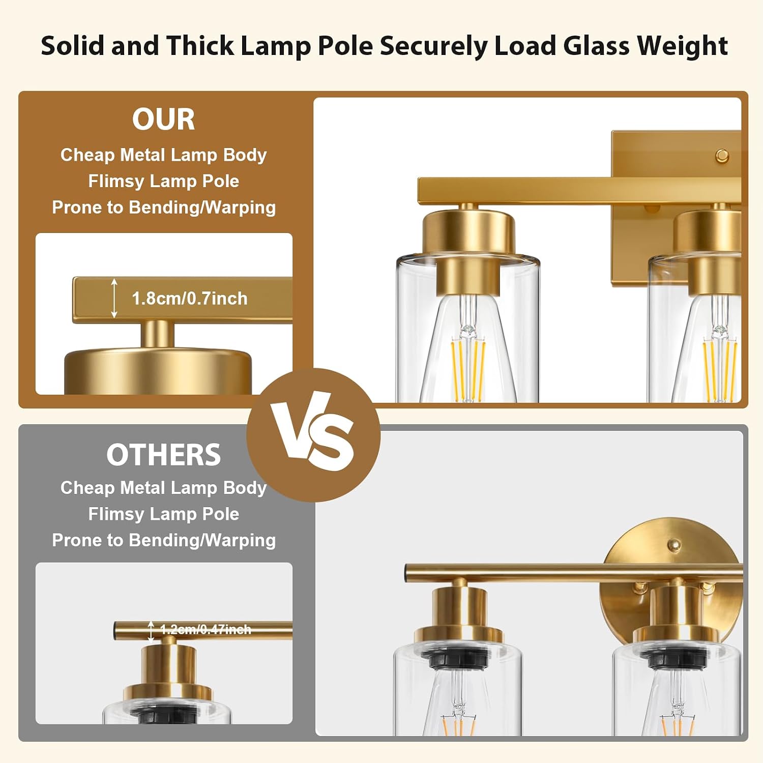 IZORRO Bathroom Light Fixtures, Modern Vanity Lights, Bathroom Lighting Fixtures Over Mirror with Clear Glass Shade, Wall Sconce for Living Room Cabinet Bedroom (Brushed Gold, 4-Light)