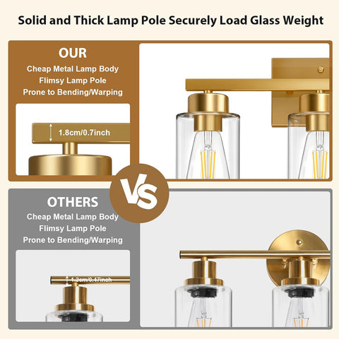 IZORRO Bathroom Light Fixtures, Modern Vanity Lights, Bathroom Lighting Fixtures Over Mirror with Clear Glass Shade, Wall Sconce for Living Room Cabinet Bedroom (Brushed Gold, 4-Light)