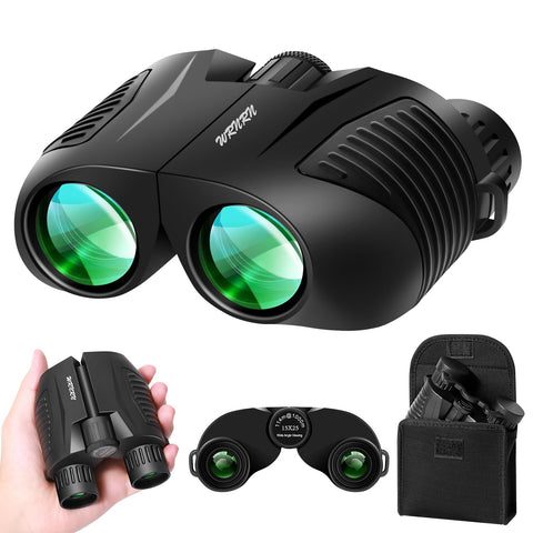 WRNRN 15X25 Compact Binoculars for Adults Kids, Small High Power Binoculars with Clear Large Vision, Waterproof Binoculars for Bird Watching Travel Cruise Wieldlife with Carrying Case and Neck Strap