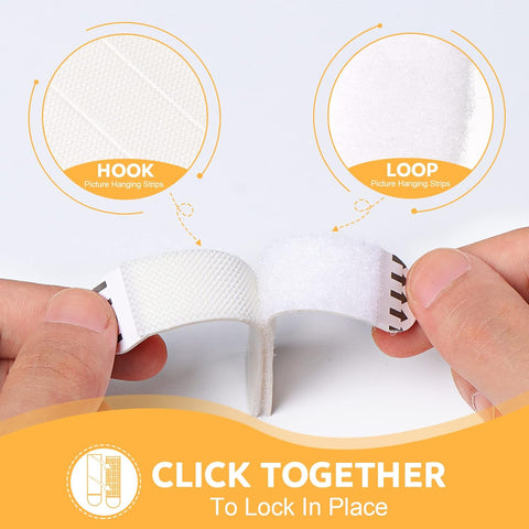 Sinnsally Large Picture Hanging Strips Heavy Duty,32-Pairs(64 Strips) Sticky Picture Hangers for Walls Hanging Without Nail,Damage Free No Nails Refill Adhesive Poster Frame Mounting,White