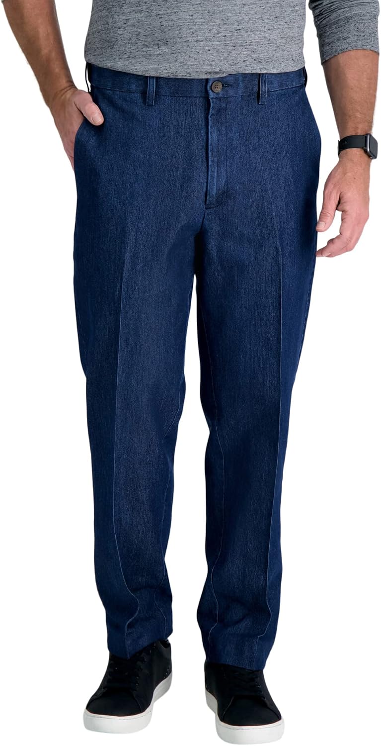 Haggar Men's Work To Weekend No Iron Denim Flat Front & Pleat Pant - Regular and Big & Tall Sizes