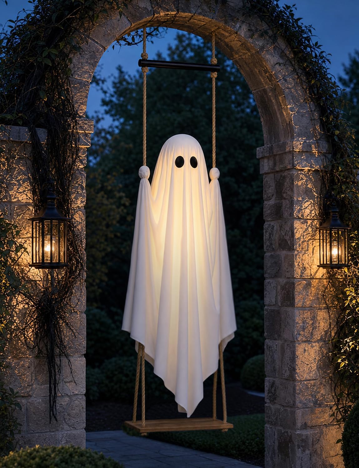 Halloween Decorations Outdoor 4.6FT Large Pre-Assembled Hanging Swing Ghost