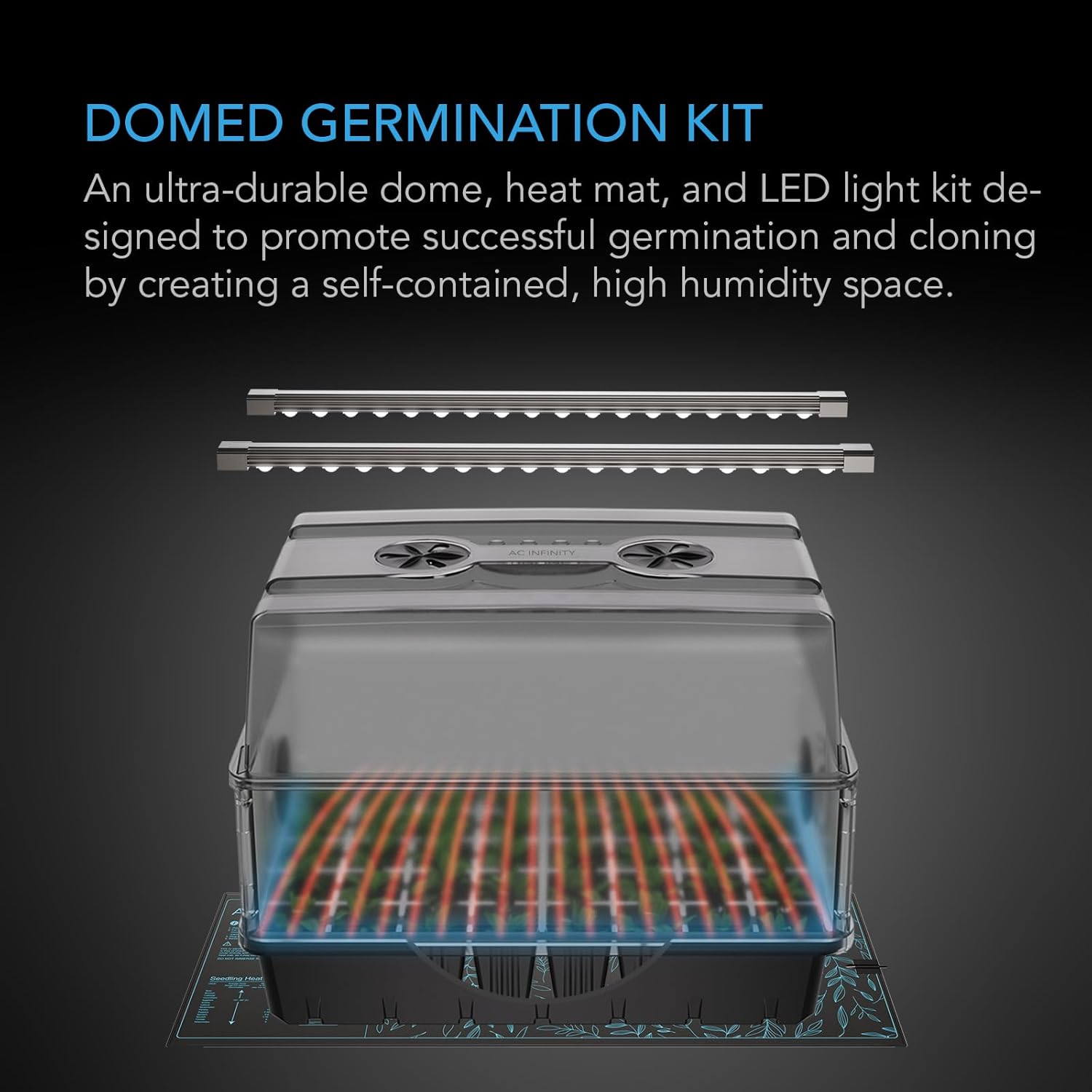 AC Infinity Humidity Dome Kit 5x8 w/ LED Grow Lights & Seedling Heat Mat