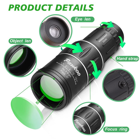 16X52 Monocular Telescope High Powered for Adults, 2023 Power Prism Compact Monoculars for Adults,HD Monocular Scope for Gifts, Outdoor Activity,Bird Watching,Hiking,Concert,Travelling