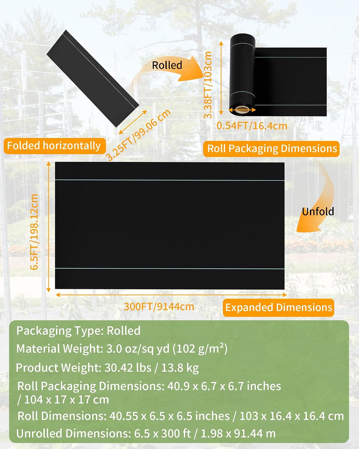 Pterying 6.5x300ft Weed Barrier Landscape Fabric Heavy Duty, 3oz