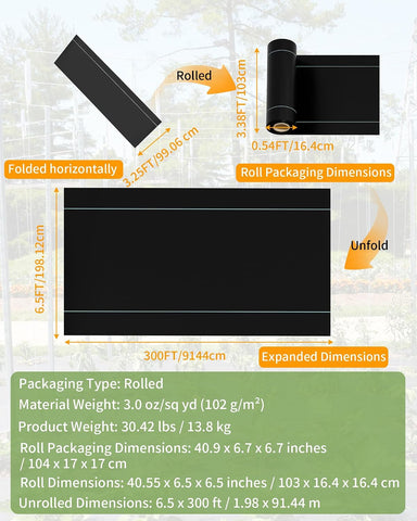 Pterying 6.5x300ft Weed Barrier Landscape Fabric Heavy Duty, 3oz