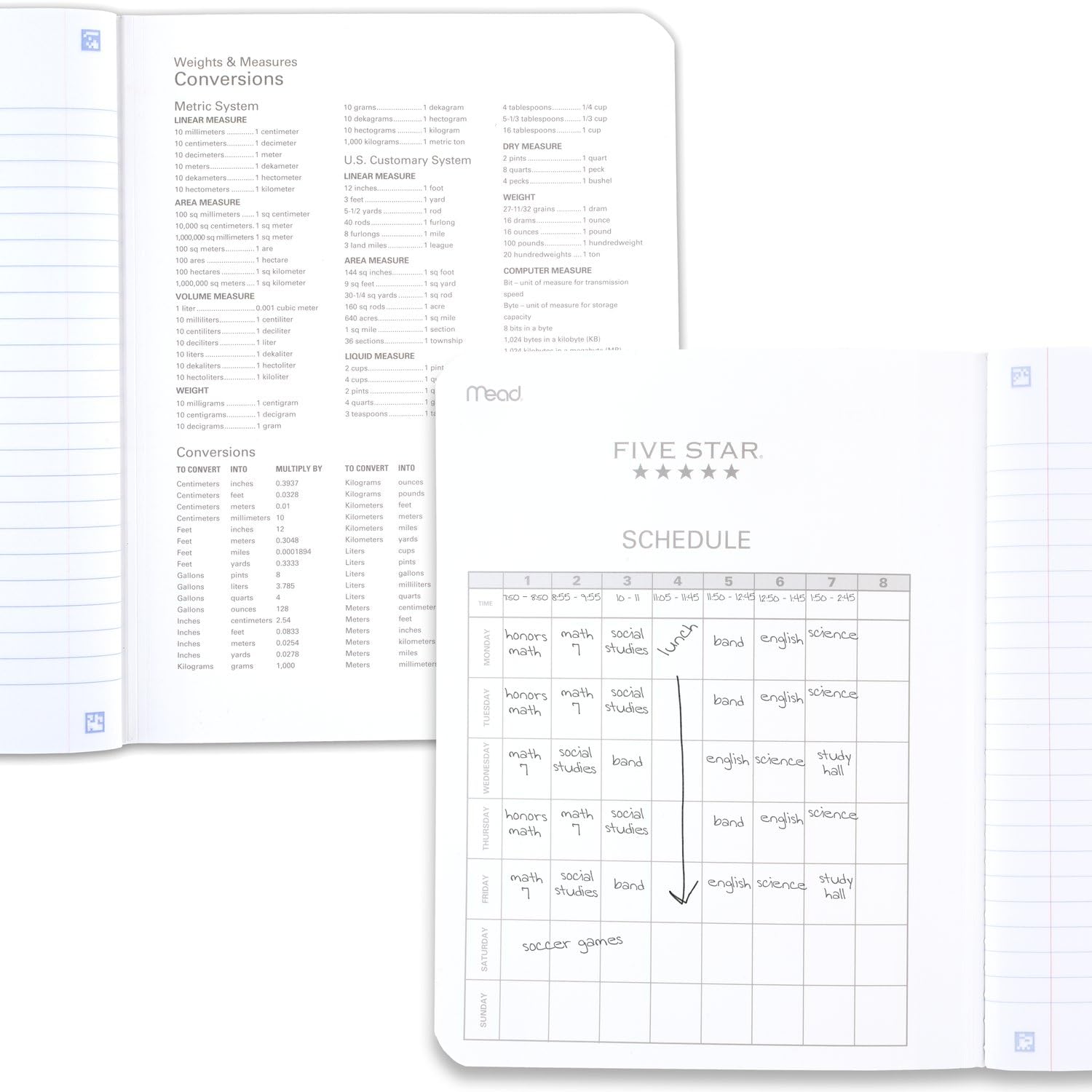 Five Star Composition Book + Study App, 4 Pack, Wide Ruled Paper, 7-1/2" x 9-3/4", 80 Sheets, Forest Green, Tidewater Blue, Fire Red and Harvest Yellow (950033B-ECM)