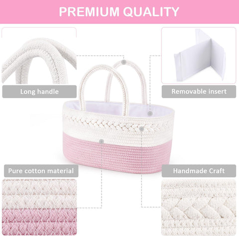 ABenkle Baby Diaper Caddy Organizer, Cotton Rope Nursery Storage Basket
