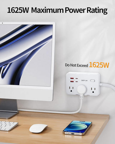 DEPOW 3 FT Power Strip Surge Protector with 6 Outlets 4 USB Ports (2 USB C)