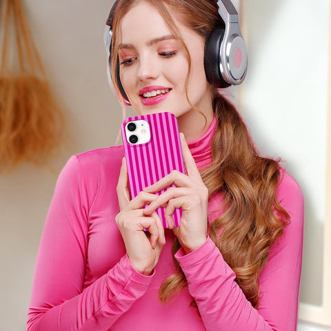 Hython for iPhone 11 Case Cute Striped Aesthetic Design Simple Stripes Cover 6.1", Thin Slim Soft TPU Bumper Shockproof Rubber Protective Phone Cases for Women Girls Girly Boys, Hot Pink