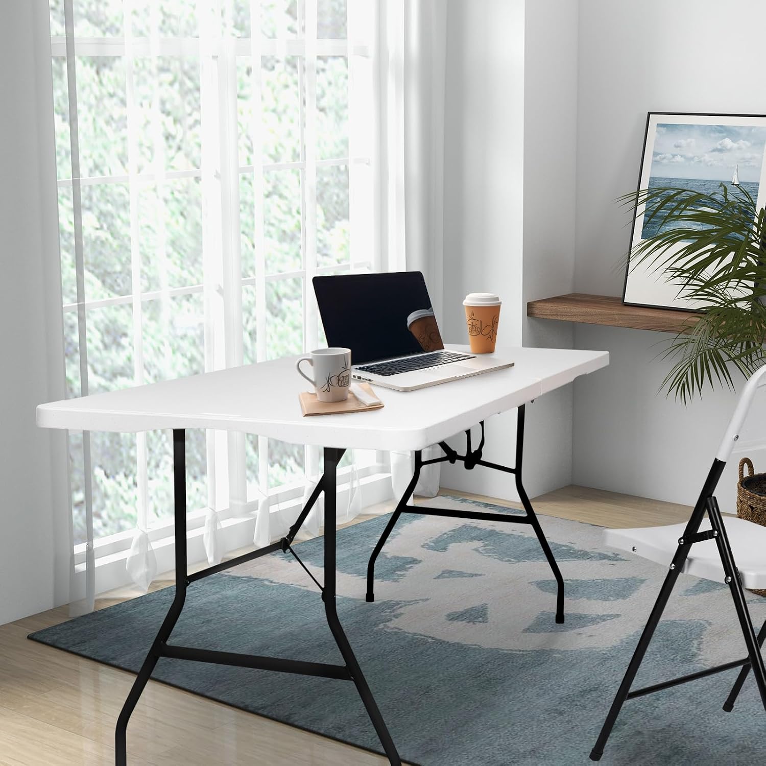 pollilar 6FT Folding Table Heavy Duty Portable Plastic Foldable Table White