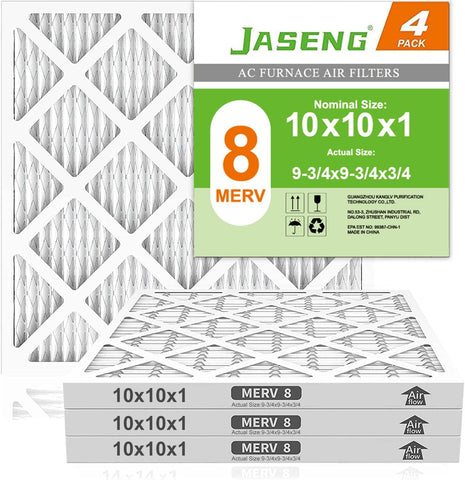10x10x1 MERV 8 Air Filter, 4-Pack for Furnace HVAC
