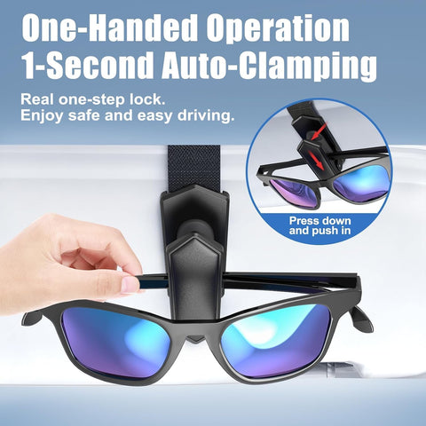 Veharvim Sunglass Holder for Car (One-Handed-Operation, Gentle & Secure Hold, Silicone Padded, Universal Fit, Metal Clip) Visor Sunglass Holder Clip,Visor Sunglass(Black, 1 Pack)