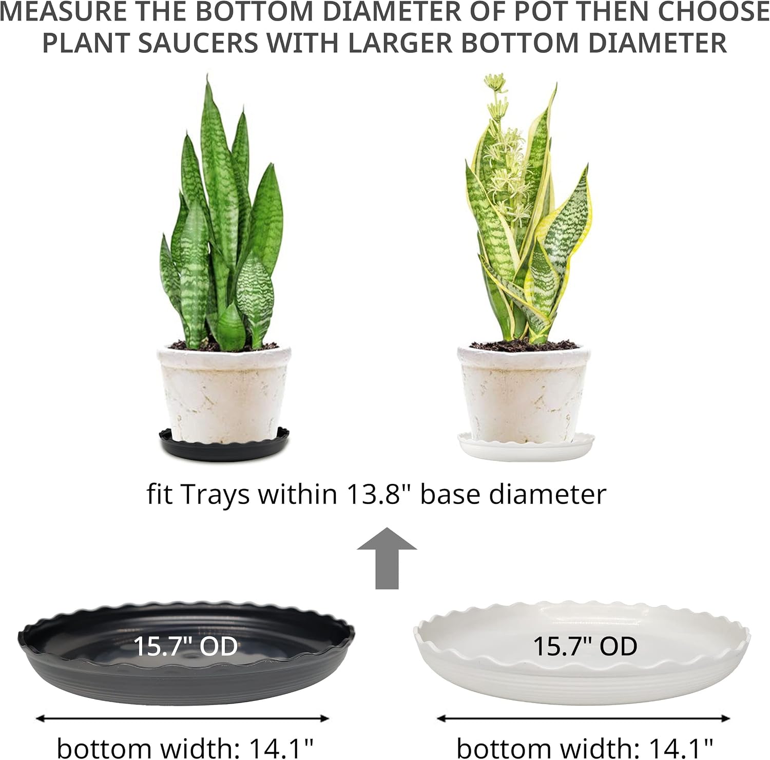Plant Saucer, 7 Pack 8 10 12 14 15 Inch Durable Plastic Plant Trays for Pots, White & Black Round Plant Pot Saucers, Drip Tray for Indoor and Outdoor Garden (15", for 12 13 Inch Pot)