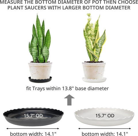 Plant Saucer, 7 Pack 8 10 12 14 15 Inch Durable Plastic Plant Trays for Pots, White & Black Round Plant Pot Saucers, Drip Tray for Indoor and Outdoor Garden (15", for 12 13 Inch Pot)