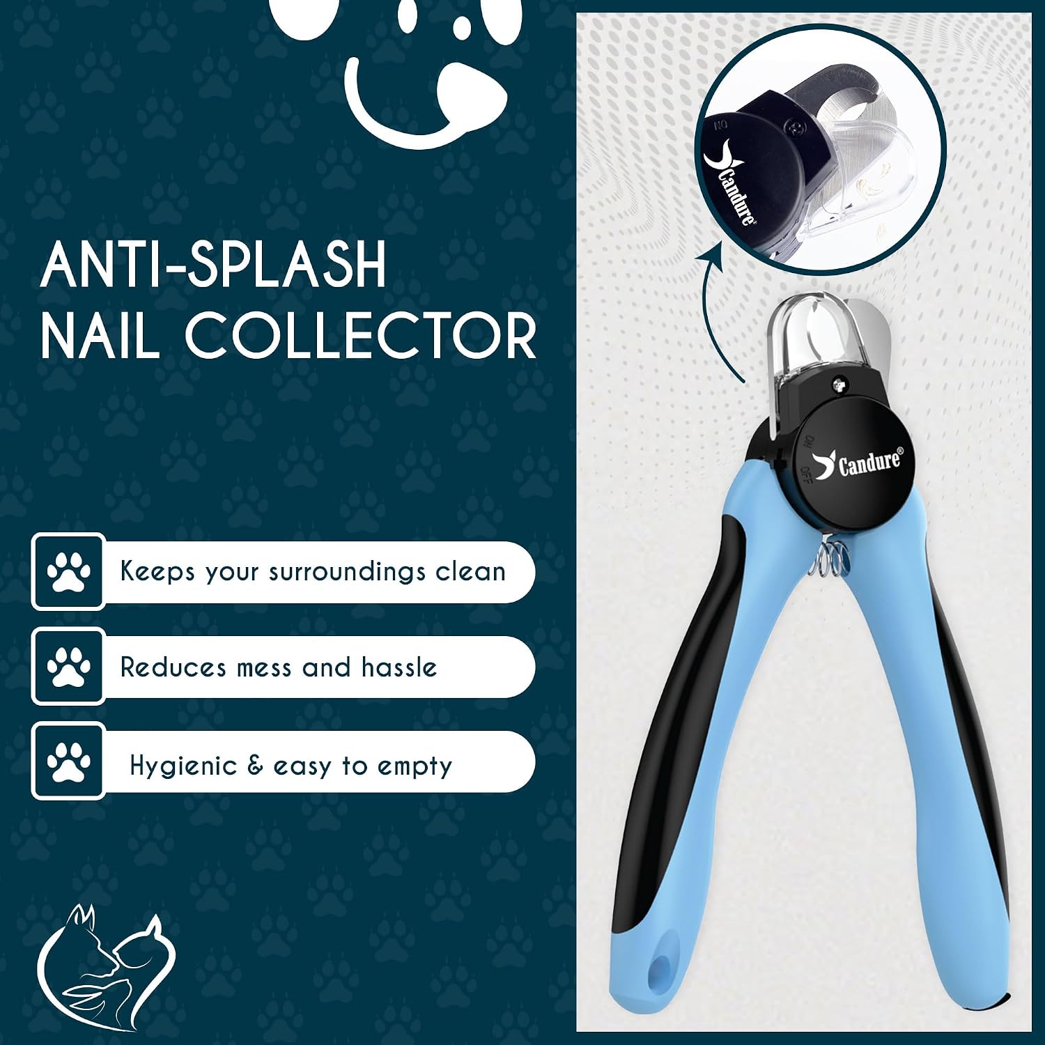 Candure LED Dog Nail Clippers with Light - Pet Nail Clippers with Light for Dogs & Cats, Sharp Stainless Steel Blades for Thick Nails, Safe Grooming Trimmer with Nail File (Sky Blue)