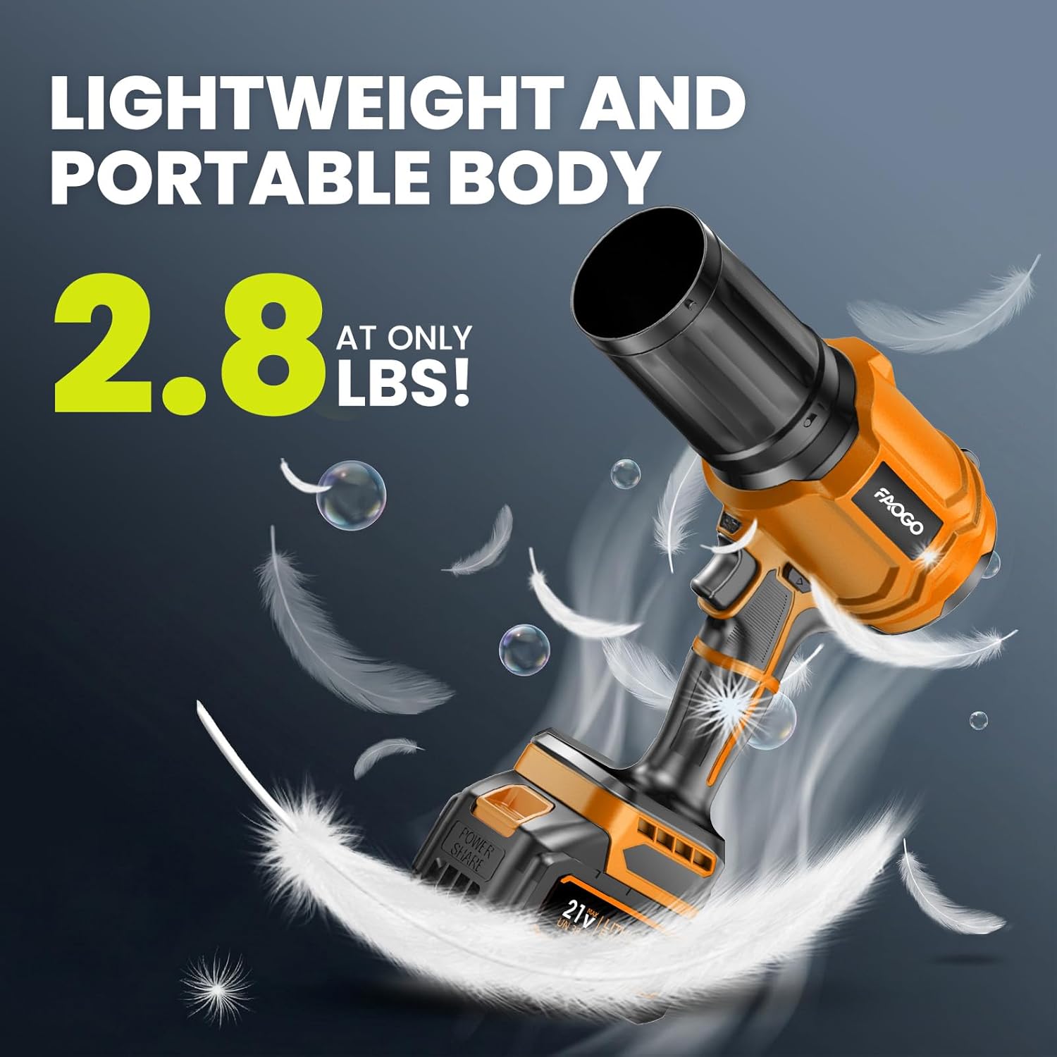 Cordless Leaf Blower with 2 Batteries & Charger - 990,000 RPM Electric Handheld Blower, Lightweight for Lawn, Yard, Patio, Garden Care - Light Orange