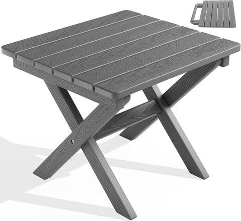 SERWALL Small Folding Side Table, HDPE Outdoor End Table, Gray
