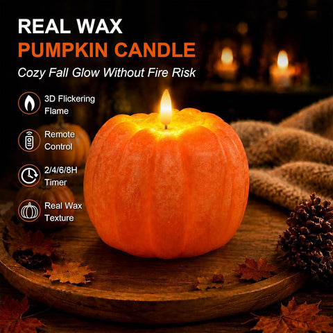 Fall Decor, Fall Decorations for Home Large Flameless Pumpkin Candle Orange