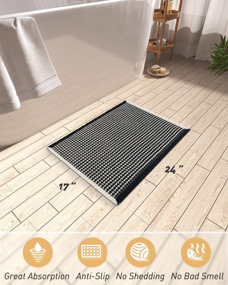Upgraded Waffle Bath Mat Ultra Absorbent Non Slip Bathroom Mat, 17" x 24"